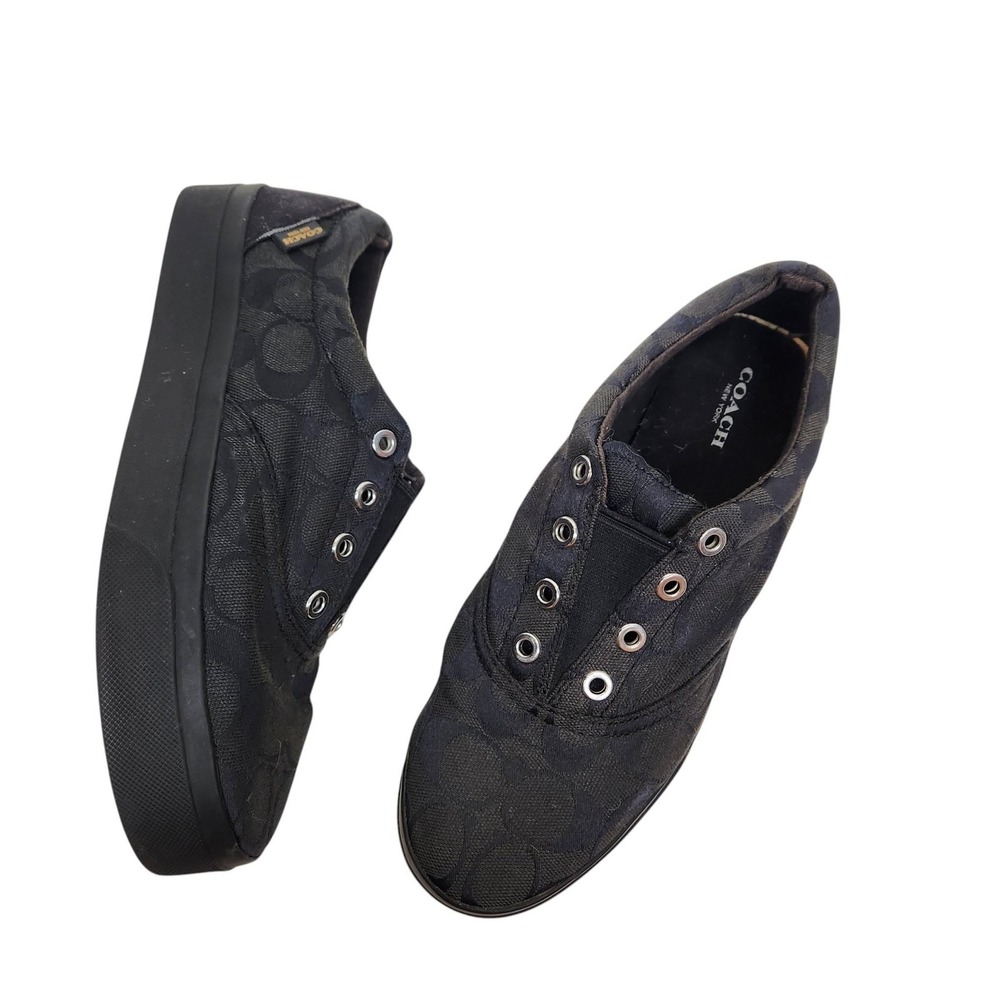 COACH Margo Shoes Womens 8 Black Signature Canvas Slip On Sneakers Q3253/A4941